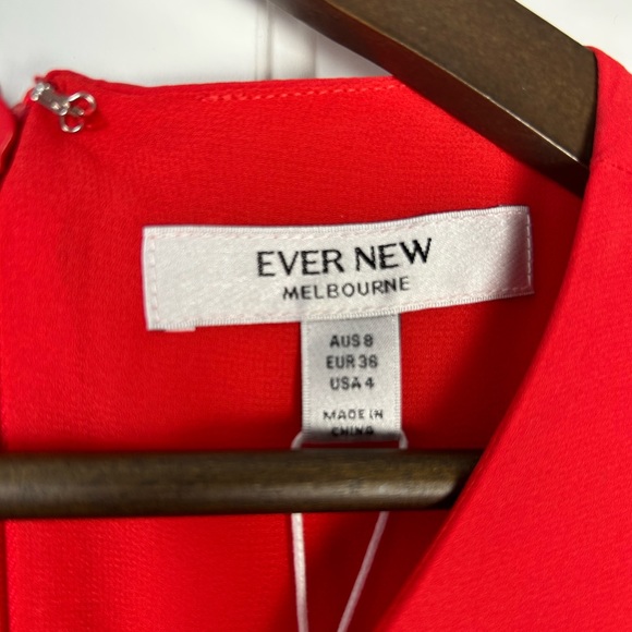 EVERNEW - Charlotte Red Puff Sleeve Pleated Midi Dress - Picture 6 of 14